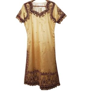 MARKAZ E HASEEN Boutique Gold Maroon Dress Intricate Bead Details City Mode CM